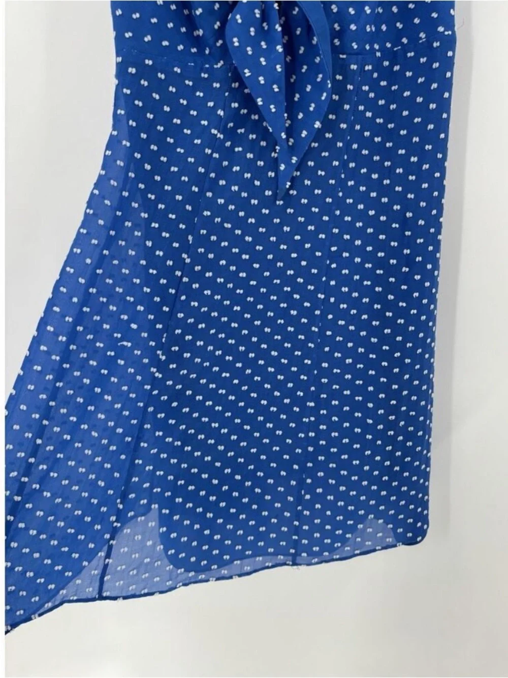 Alice + Olivia Roe Dress Womens 2 Blue White Polka Dot Silk Blend Sleeveless Tie - Picture 4 of 10
